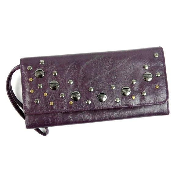 NEW Kenneth Cole Purple Metal Studded Faux Leather Envelope Wallet Wristlet NWT - Picture 1 of 6